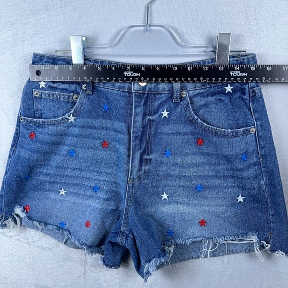 No Boundaries Cut Off Shorts Stars Embroidered High Rise Denim Blue Women SZ 11 - Picture 5 of 9